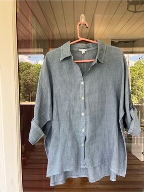 Saks Fifth Avenue Light Blue Linen Button-Down Shirt